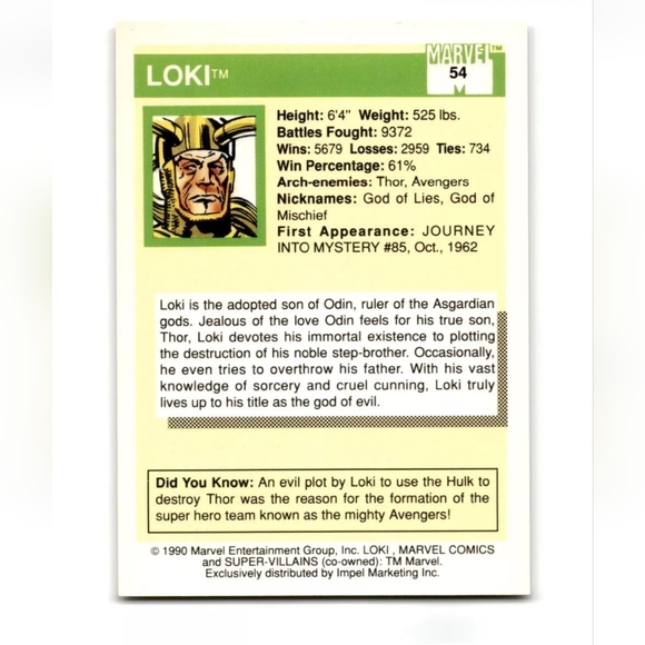 Loki Trading Card🦸 Marvel Universe 🔥 - Picture 2 of 2